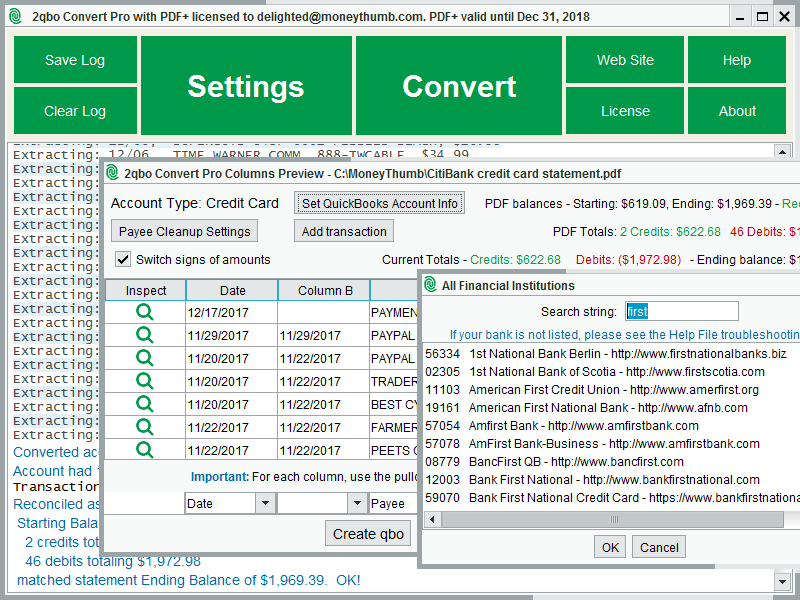 Convert PDF, CSV, Excel to QBO for QuickBooks