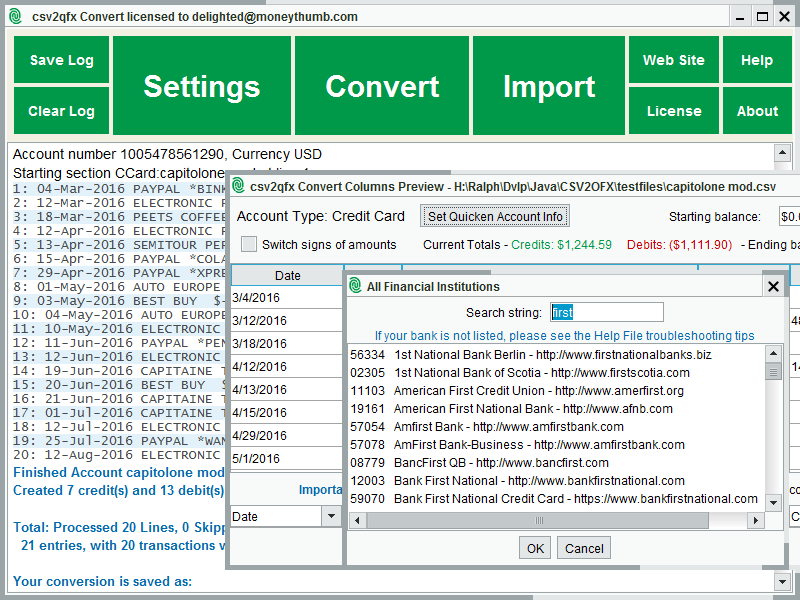 CSV2QFX Convert screenshot CSV2QFX Convert screenshot