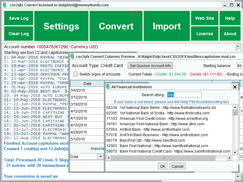 Windows 8 CSV2QFX Convert full