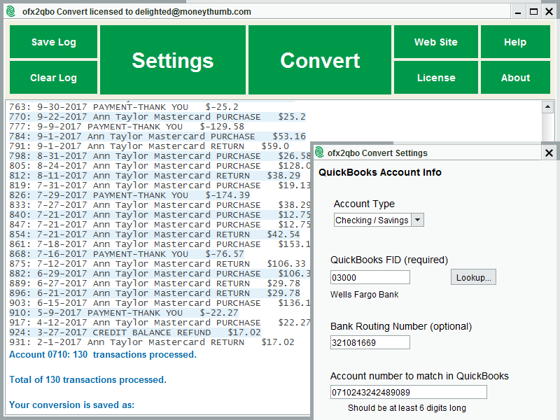 Convert  .OFX files to .QBO for QuickBooks.