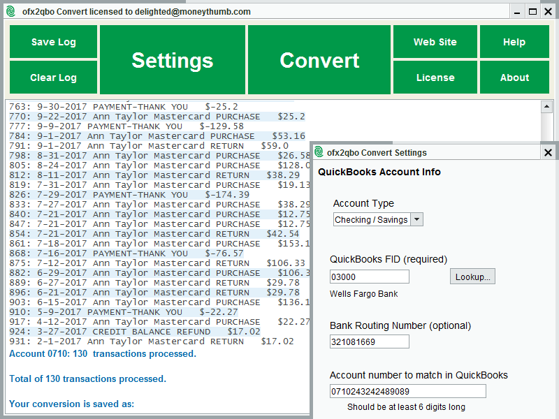 OFX2QBO Convert screenshot OFX2QBO Convert screenshot