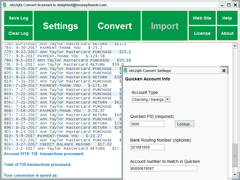 OFX2QFX Convert screenshot OFX2QFX Convert screenshot