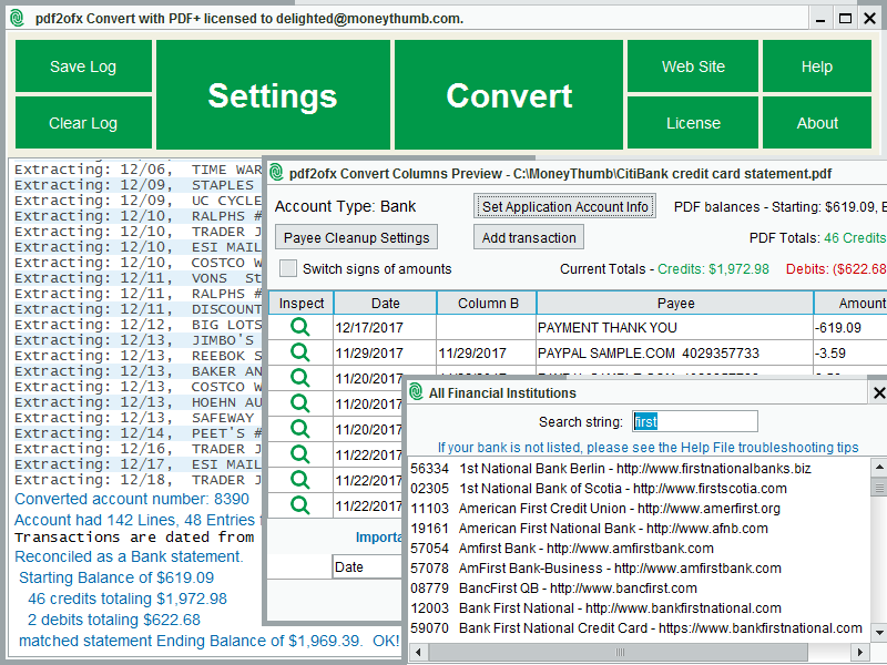 PDF2OFX Convert screenshot