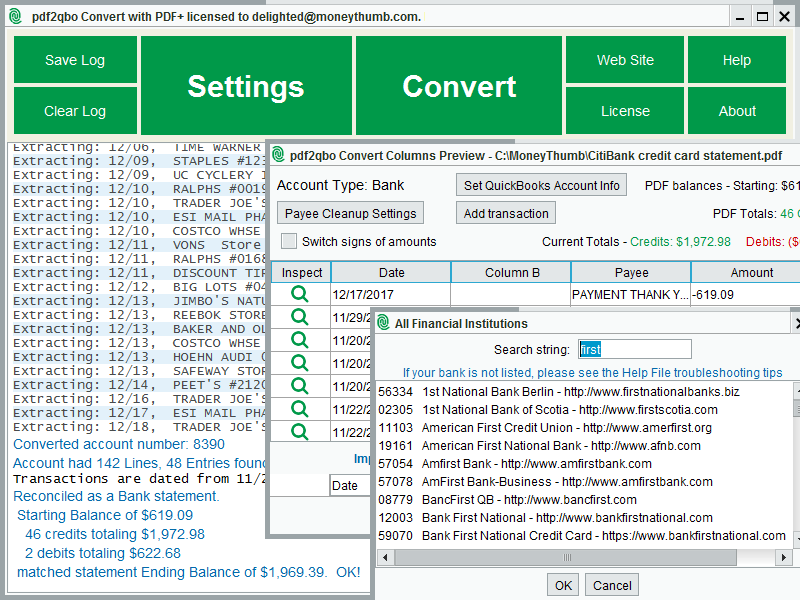 PDF2QBO Convert screenshot