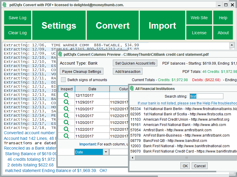 Convert PDF statements into .QFX for Quicken.