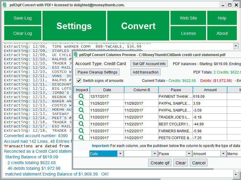 PDF2QIF Convert screenshot