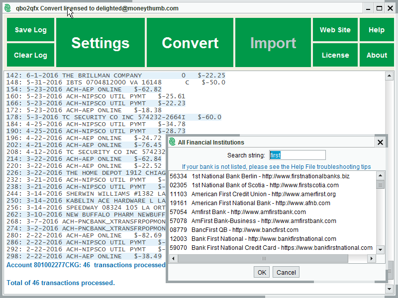 Convert .QBO files to .QFX for Quicken.