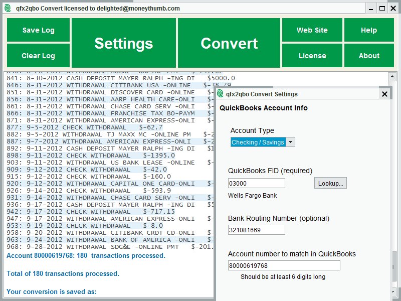 Convert  .QFX files to .QBO for QuickBooks.