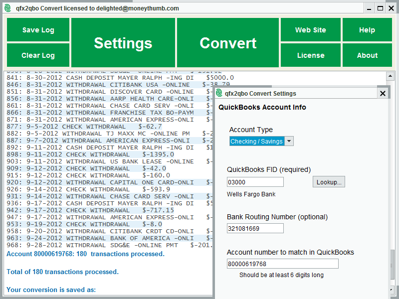 QFX2QBO Convert screenshot