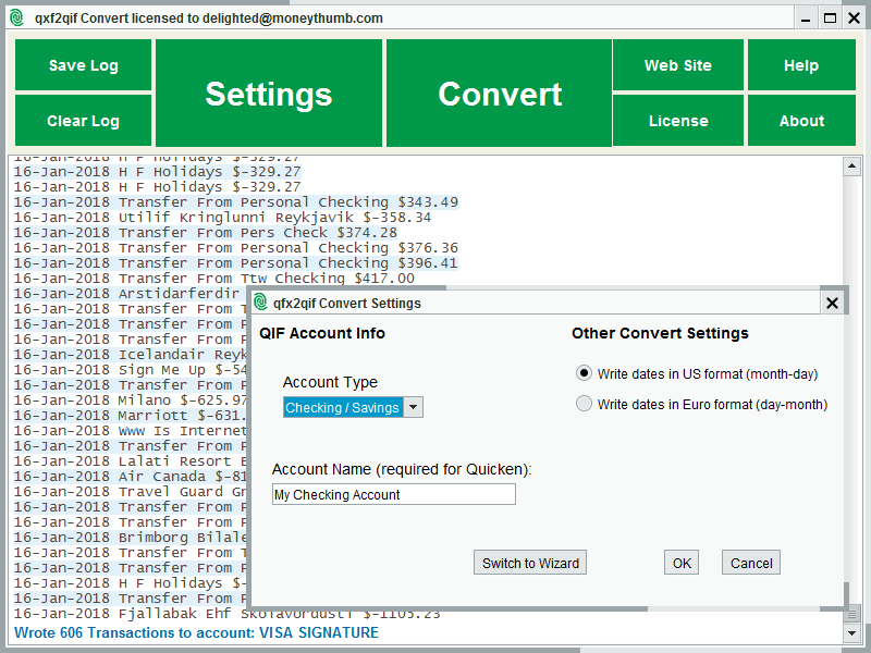 Convert .QFX to non-expiring .QIF format