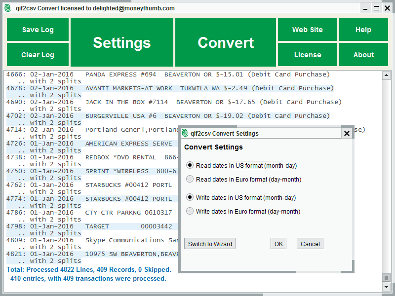 QIF to CSV Converter for Quicken and imports.