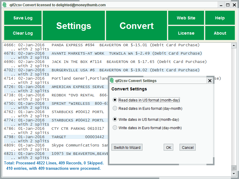 Windows 10 QIF2CSV Convert full