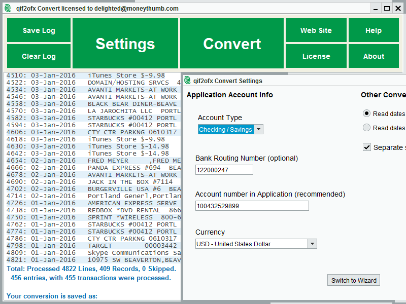 QIF2OFX Convert screenshot QIF2OFX Convert screenshot