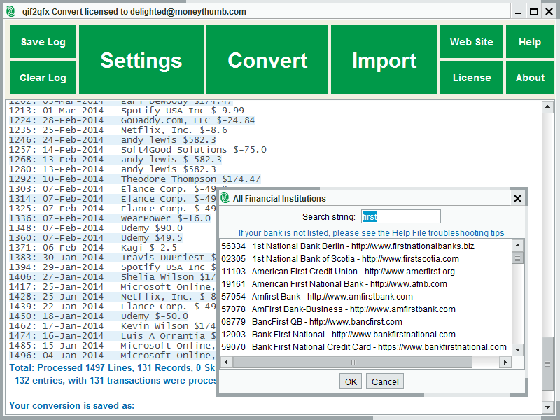 QIF2QFX Convert screenshot QIF2QFX Convert screenshot