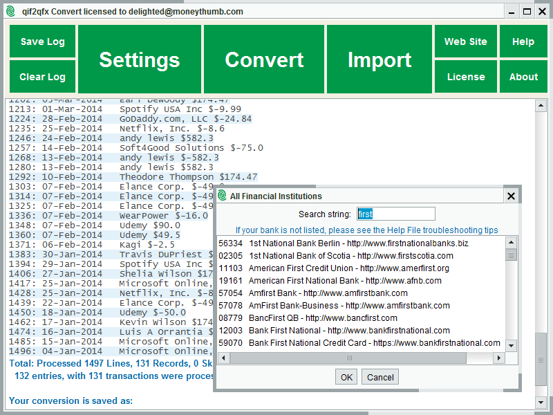 Windows 10 QIF2QFX Convert full