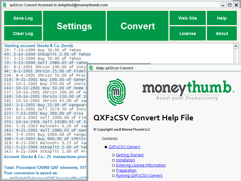 QXF2CSV Convert screenshot