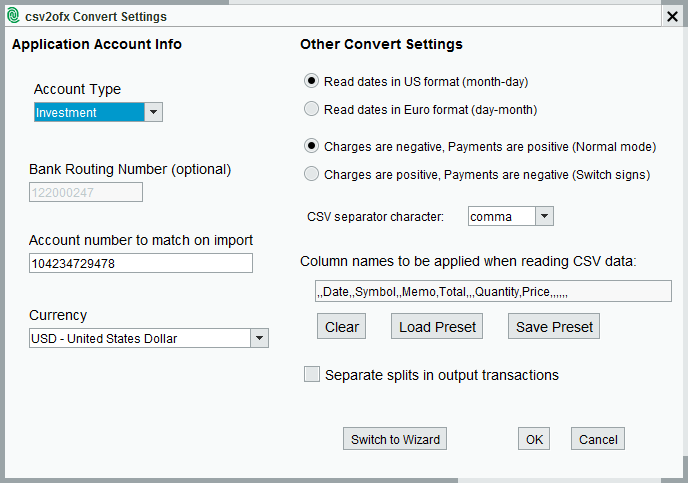 convert investment csv to quicken mac