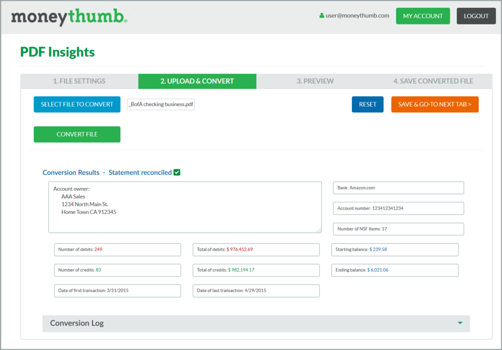 MoneyThumb PDF Insights Upload and Convert Page