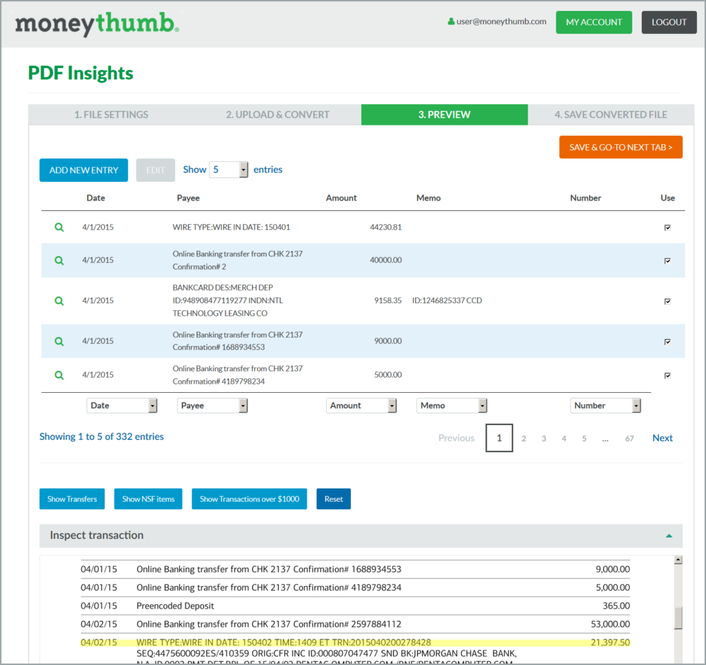 MoneyThumb PDF Insights Preview Page