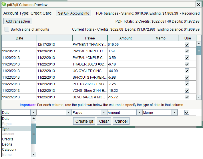 pdf2qif Convert Preview